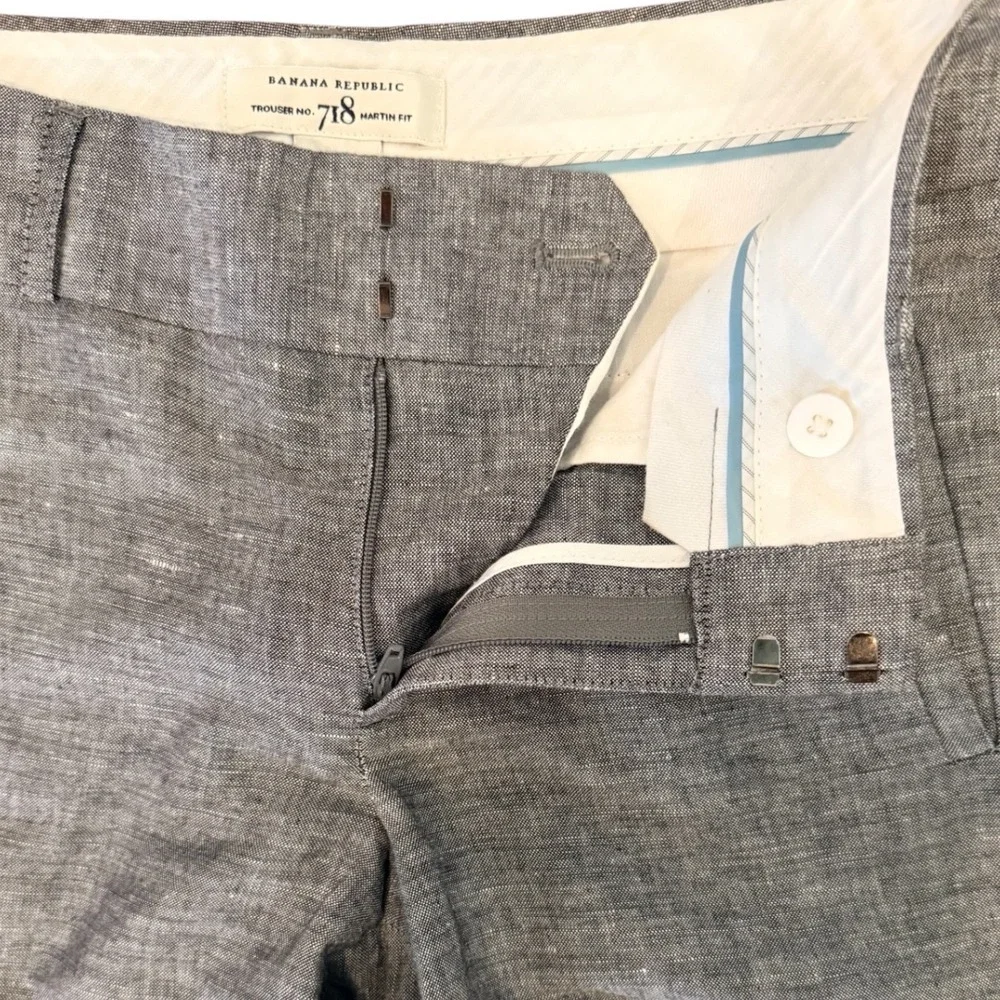 Banana Republic Martin Fit 718 Grey Linen Blend Trouser Pants Classic Petite 0P